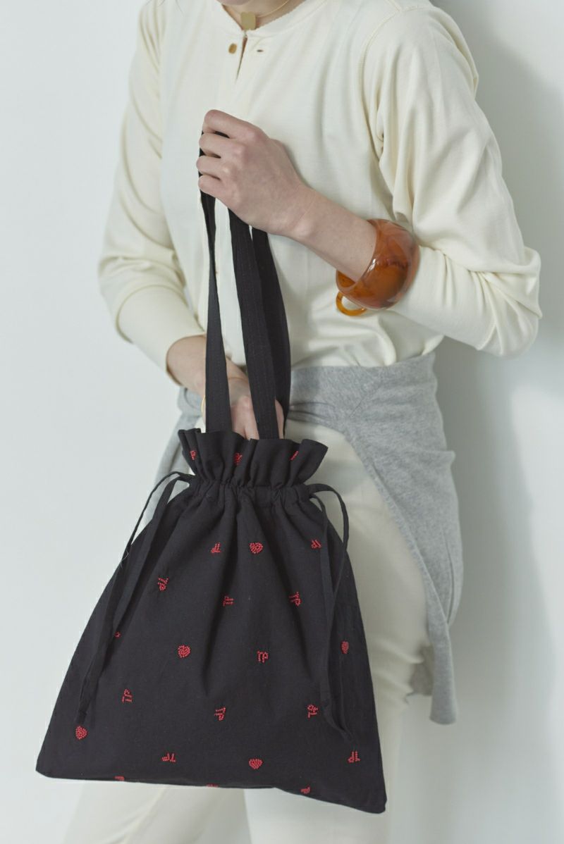BEADS EMBROIDERY DRAWSTRING BAG-L-/ビーズエンブロイダリー